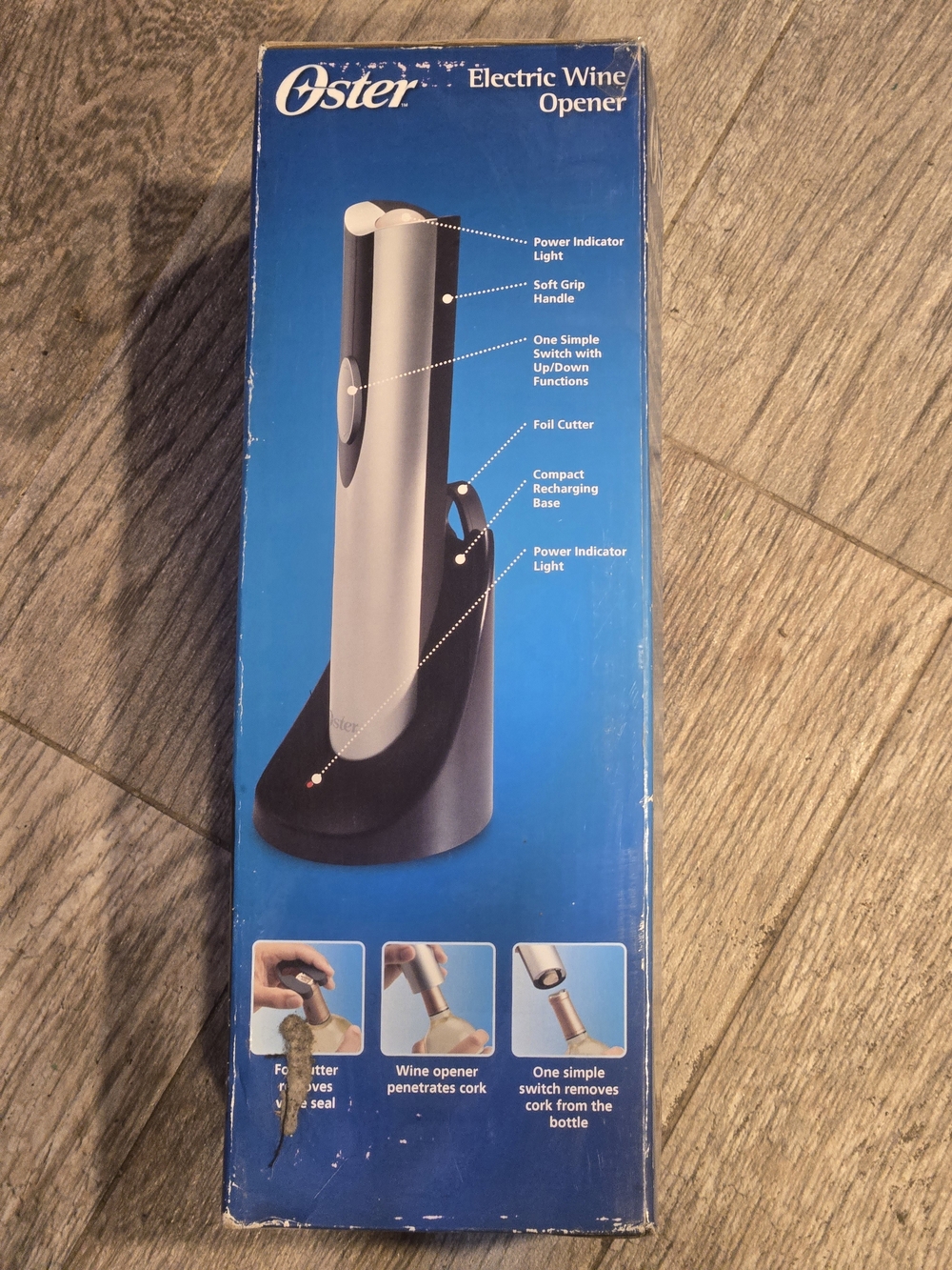 NIB Oster Cordless Electric Wine Opener & Foil Cutter - Silver/Black